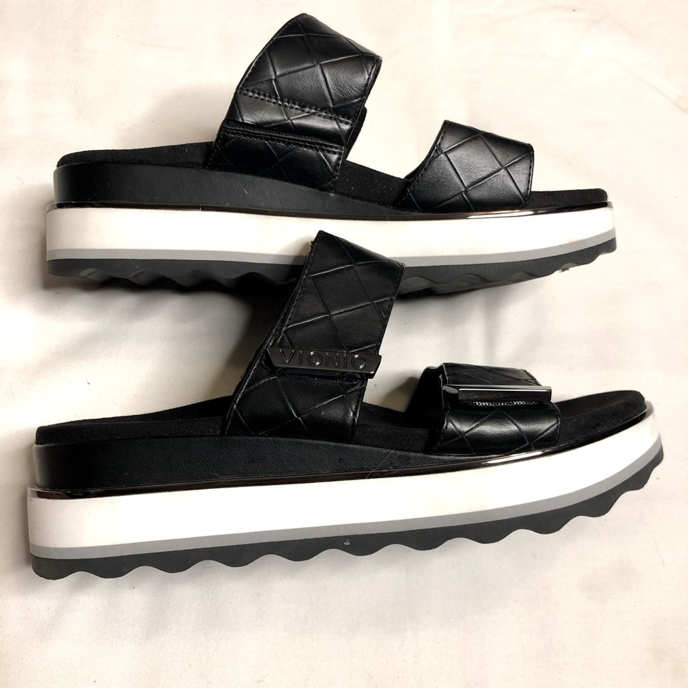 Vionic Brandie platform slide black white sandals - Picture 6 of 11